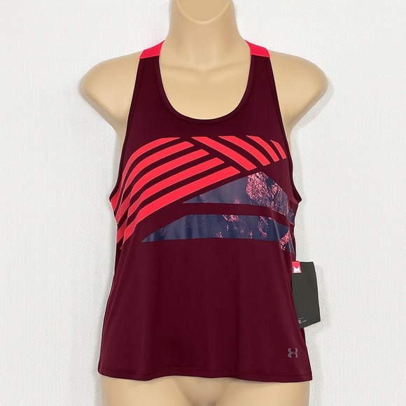Under Armour Tank Top Womens Large Maroon Orange Graphic Strappy Back Athleisure - Picture 1 of 12